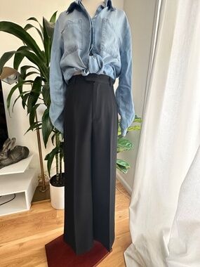 Black Wide Leg Dress Pants High Waist Structured Workwear XS